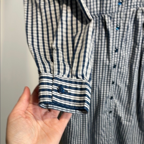 Splash - White and Navy Blue Gingham Long Sleeve Shirt Dress - Picture 5 of 10